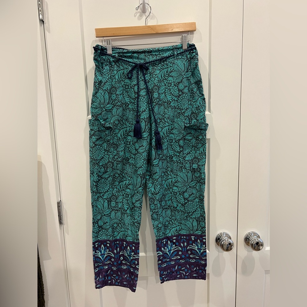 Sundance Vibrant Reef Pant Drawstring Teal Floral Small Bohemian